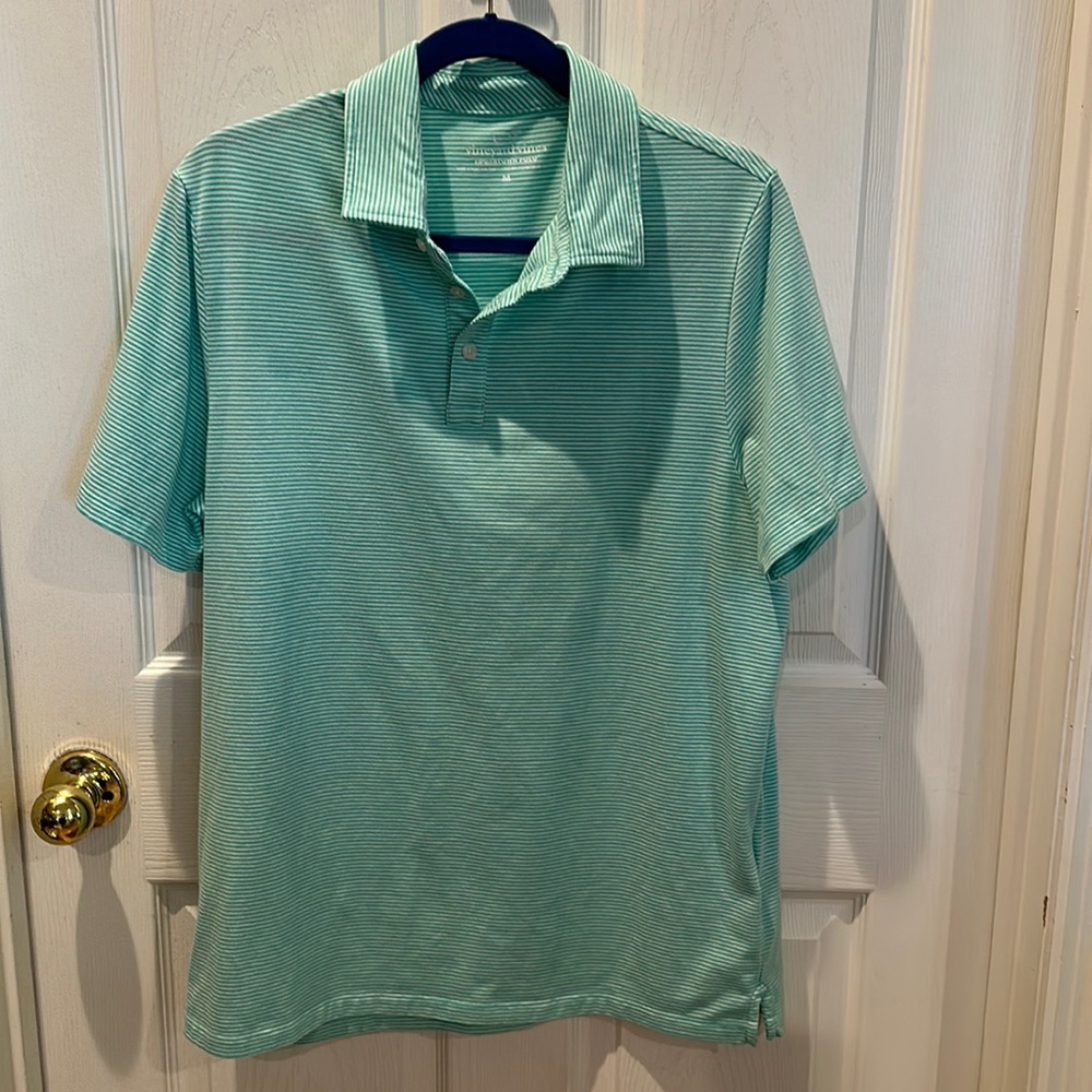 Soft Teal / white striped Vineyard Vines Polo short sleeve Shirt medium